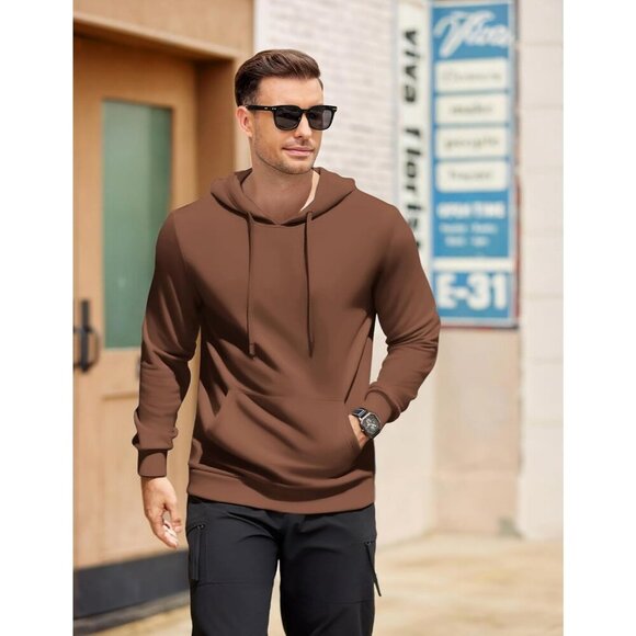 Coofandy Men Brown Pullover Long Sleeve Drawstring Gym Hoodies Sweatshirt - Picture 2 of 5